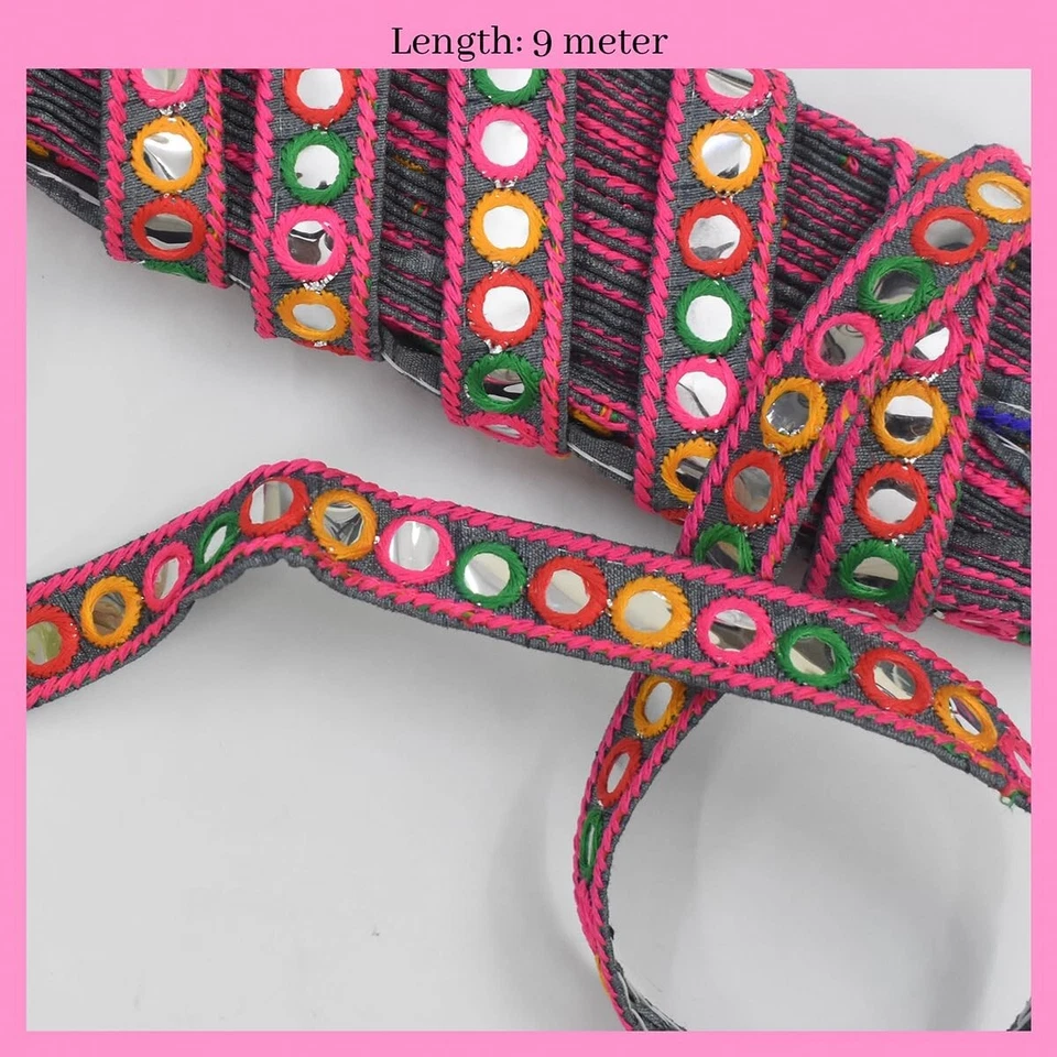 Bordado Algodón Multicolor Crochet Redondeado Encaje para Coser Sari Borde Kurta Foto 4 de 4