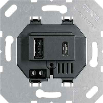 Jung USB15CASW USB-Ladegerät mit 2 USB-Buchsen Ports IP2X schwarz brandneu
