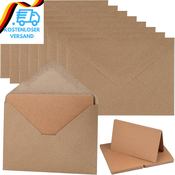 Ailvor BriefumschläGe Kraftpapier Mit Karten Blanko, 60Er Set UmschläGe Faltkart-image