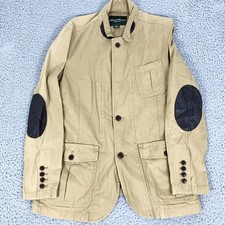 Eddie Bauer Sport Coat Mens Medium Beige Cotton Leather Elbow Patch Blazer