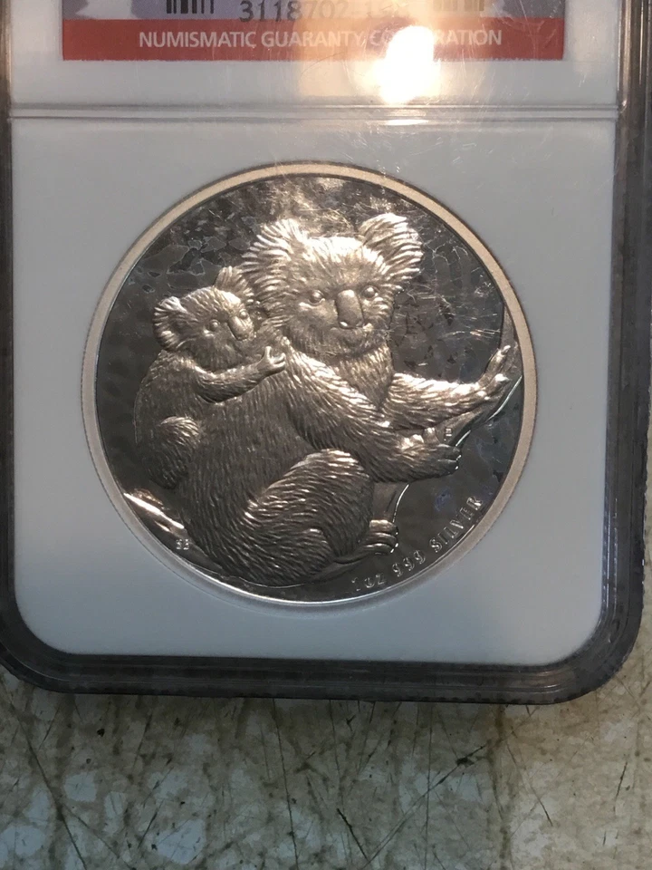 2008 $1 АВСТРАЛИЙСКАЯ КОАЛА СЕРЕБРЯНАЯ МОНЕТА 1 УНЦИЯ NGC GEM BU 1 из первых 8000 отчеканенных РЕДКАЯ - Изображение 3 из 4