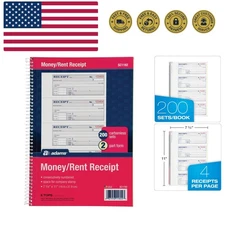 Money and Rent Receipt Book, 2-Part Carbonless, 7-5/8" x 11", Spiral Bound, 2...