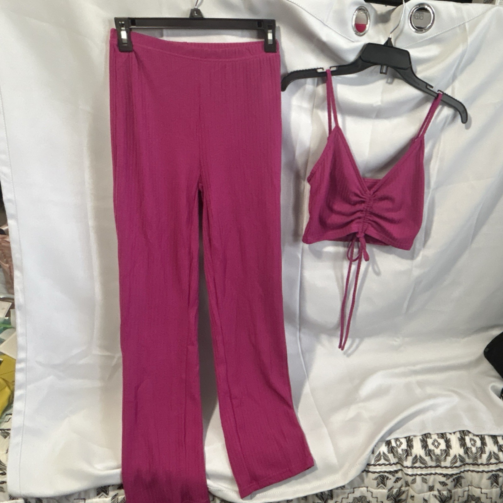 SHEIN Pink Knit 2 Piece Outfit Set Pants & Tank Crop Sleeveless Size M