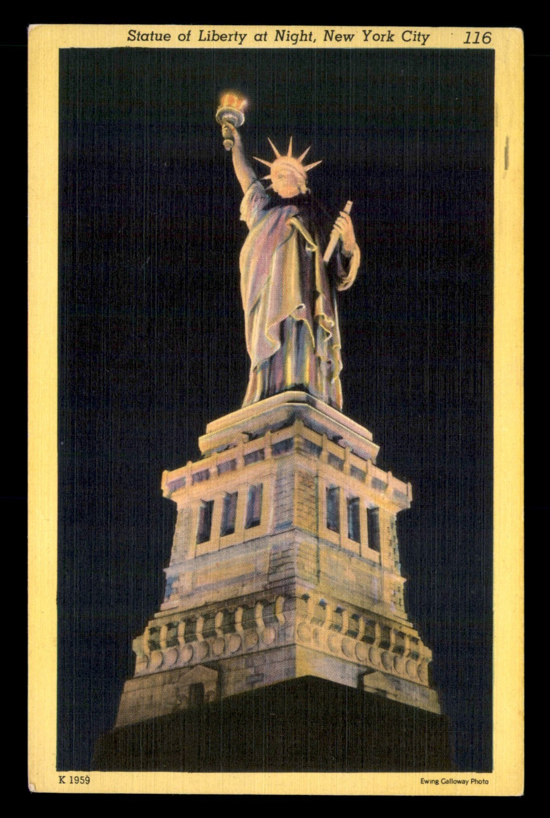 Statue Of Liberty At Night New York City NY Posted Postcard