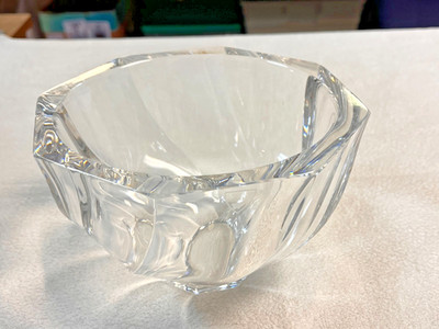 vintage Orrefors Sweden 4''x6.5'' Crystal Dish Swirl Pattern Bowl with Sticker