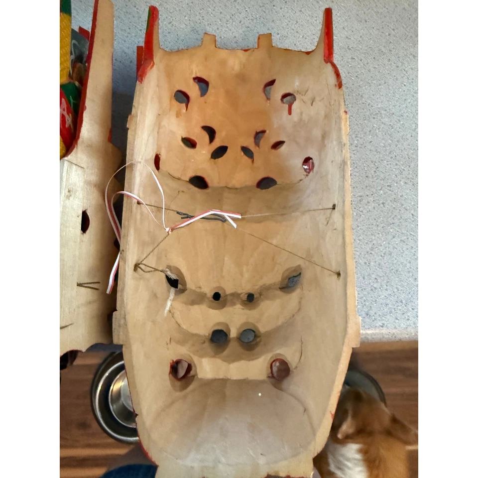 2 Vtg Chinese Hand Carved Painted Wood Face Mask Hanging Nuo Opera Warrior Art - Image 4 of 4