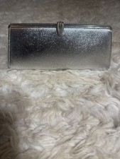 Vintage Metallic Silver Handbag Clutch Purse with Leaf Closure