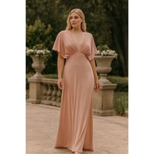 BHLDN Pink Amelia Deep V Short Sleeve Y2K Satin Maxi Dress  Women's Size 0