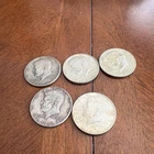 1964 Kennedy Half Dollar Coins, Lot of 5 U.S. 90% Silver
