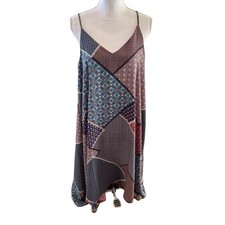 Artisan NY Midi Sundress Blue Pink Boho Patchwork Print L