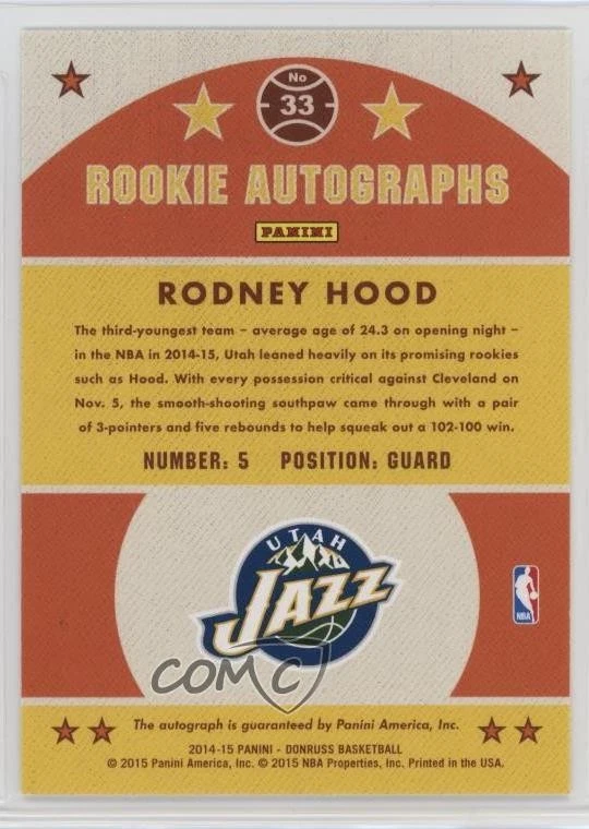 2014-15 Panini Donruss Rookie Auto /199 Rodney Hood #33 Auto RC - Image 2 of 2