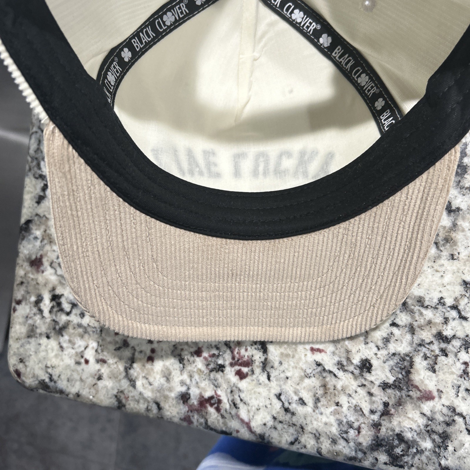 Black Clover Live Lucky "Upside Down Luck" Adjustable Golf Hat Off White Tan thumbnail 8