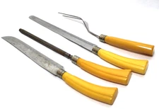 Vintage Bakelite Carving Set Yellow Butterscotch Set 4