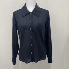 Margaret Howell Black Cotton Cashmere Button Front Shirt Size 8 Made In UK