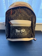 Woman’s Coach Leatherware Multi Pocket Backpack Bag In Tan And Cream Leather