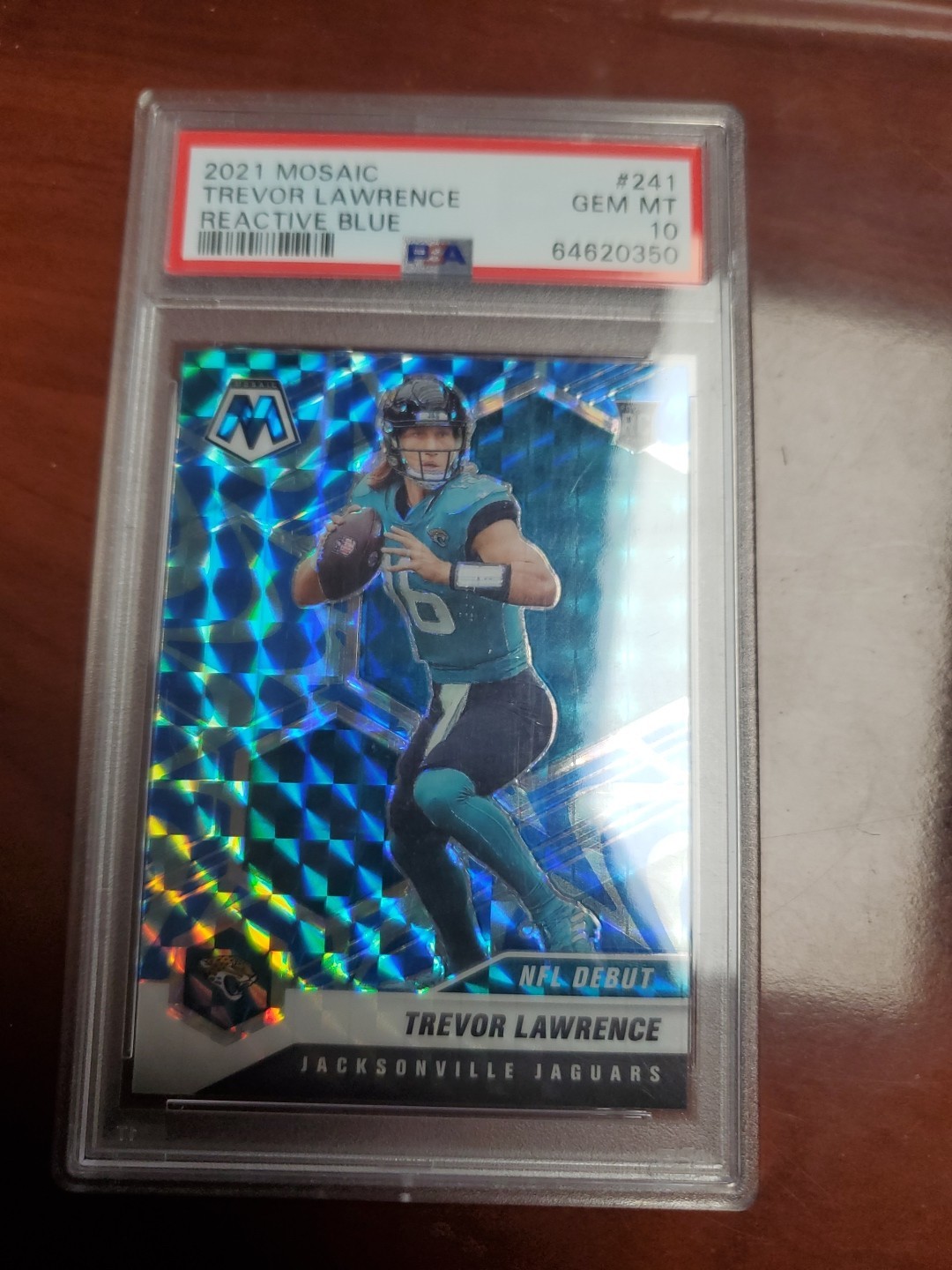 2021 PANINI MOSAIC NFL DEBUT #241 TREVOR LAWRENCE ROOKIE RC REACTIVE BLUE PSA 10