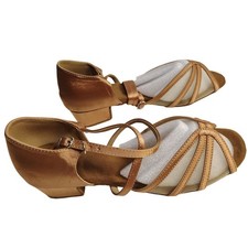 YYTing Women's Ballroom Latin Dance Shoes Tan Satin 1.5" Heel Size 8.5