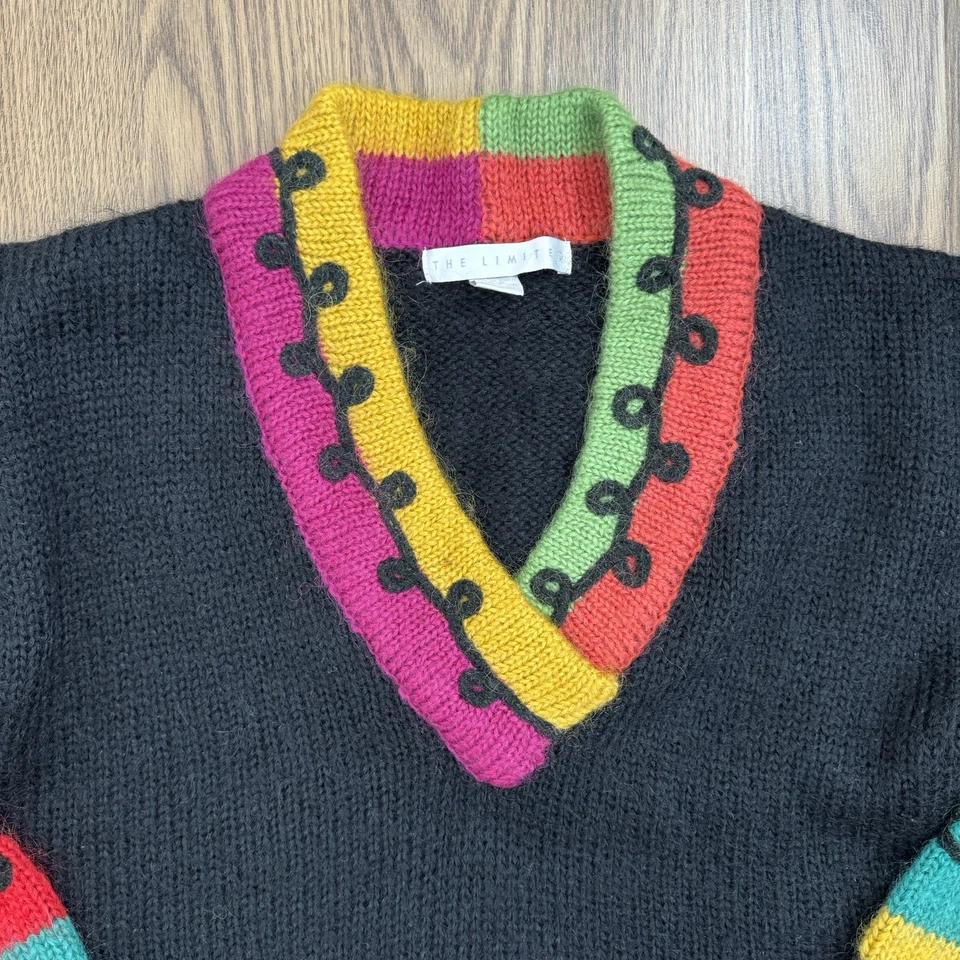 Винтажный ограниченный свитер женщин S Rainbow Mohair ретро 90-х искусства хиппи большого размера - Изображение 3 из 4