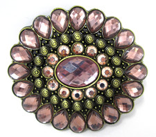 Womens Belt Buckle Boho Hippy Cowgirl Brass Tone Peach Rhinestones