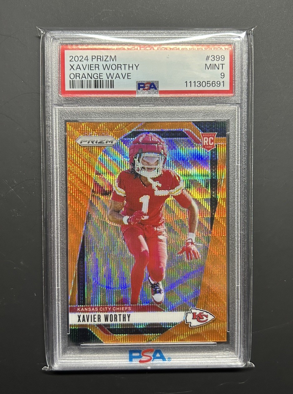 2024 PANINI PRIZM ORANGE WAVE #399 XAVIER WORTHY ROOKIE RC 44/60 PSA 9