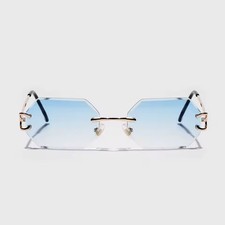 New Rimless Men's Blue Lens Diamond Cut Sunglasses