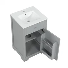 Compact Grey Bathroom Vanity with Ceramic Basin, Anti-Stain Finish, Stainless