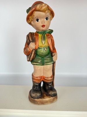 Little Hiker Collectible Figurine Boy Chalk Or Plaster Hand Painted 9  x 3 