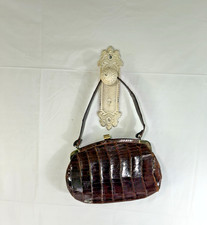 VTG 40s 50s Brown Alligator Crocodile Art Deco Leather Handbag