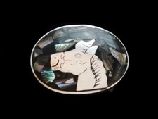 NG03152 VINTAGE 1970s  HORSE  ABALONE SHELL SOUTHWESTERN DESIGN BELT BUCKLE