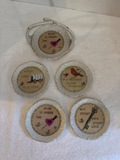 Vintage Lot of 4 in Carrier Mini Plates Coasters Butter Pats with Catchy Quotes