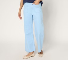 Studio Park Women's Petite Pants 2P Stretch Twill Wide Leg Pant Blue A676840