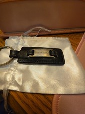 VTG Coach Black Leather Metal Plaque Keychain Key Fob RARE Made In Italy 1990s