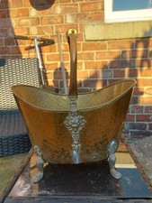 Vintage Brass/Copper? Footed Coal Scuttle Bucket Planter