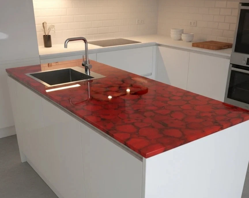 Red Onyx Kitchen Countertop – Handmade Luxury Stone Slab for Home Décor Interior - Image 3 of 4