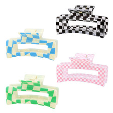 4PCS Checkered Rectangle Hair Claw Clips Cute Non Slip Grippers Grippers for W