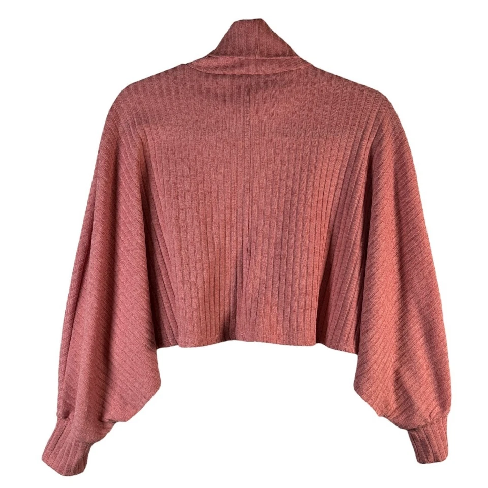 Forever 21 Women's S Pink Ribbed Mock Neck Batwing Cropped Sweater Minimalist - Image 2 of 4