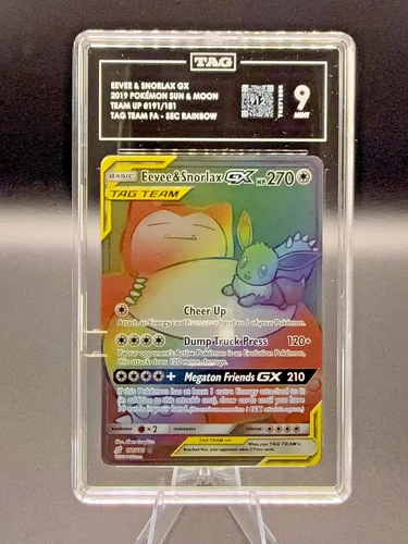 Pokemon Eevee & Snorlax GX Team Up Secret Rare Full Art #191 TAG 9 Mint PSA