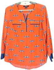 TB13925 - STYLE & CO Women's 100% Polyester Blouse Long Sleeve Dragonfly Size PM