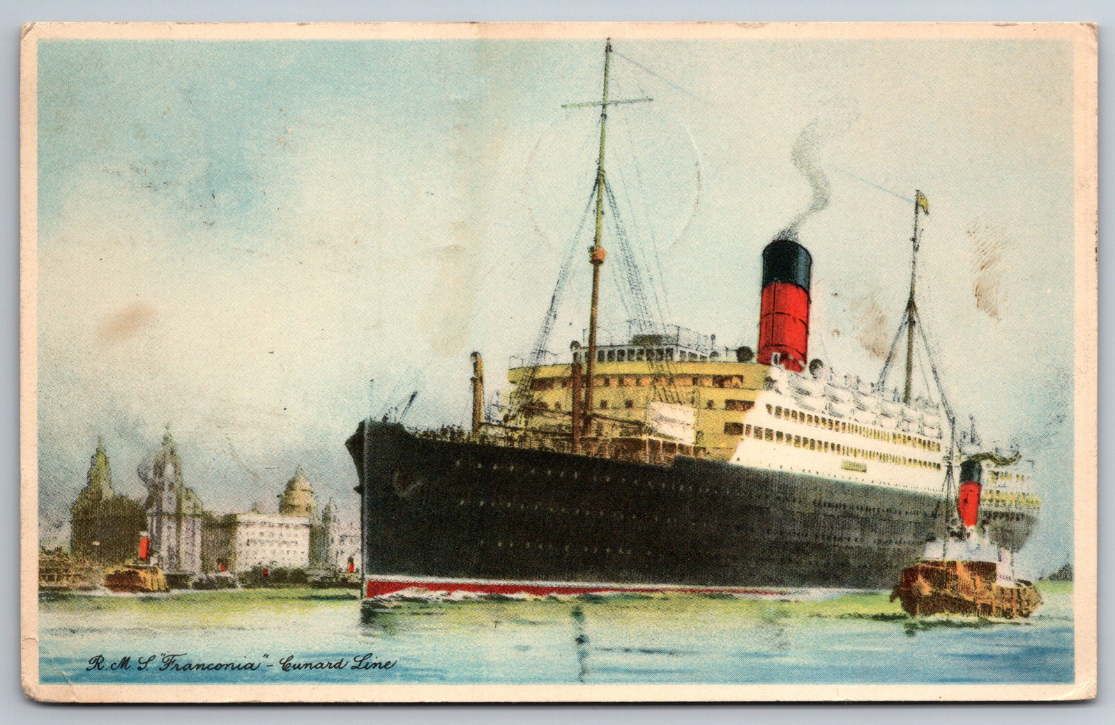 Vintage 1934 RMS Franconia Cunard Line Cruise Ship Postcard Quebec Z12