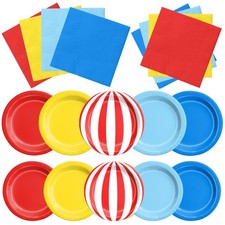 60 PCS Carnival Circus Theme Red Blue Yellow Party Tableware Plates Napkins