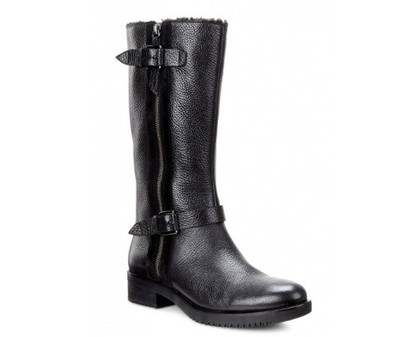 ECCO Women Alta Shearling Buckle Tall Boot (35982351052, Textured Leather, BLK)