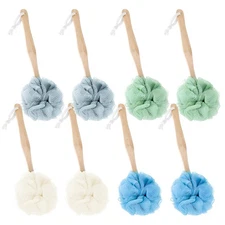 8 Pack Large Bath Puff Loofah Sponge with Long Handle Shower Loofah, Bath Bod...