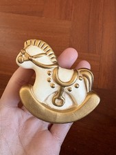 THUN Cavalluccio Cavallo A Dondolo Oro E Bianco Natale Lunghezza 7 cm RARO