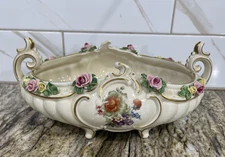 Antique Vintage Dresden Bowl Porcelain Centerpiece Footed Floral Germany 4775