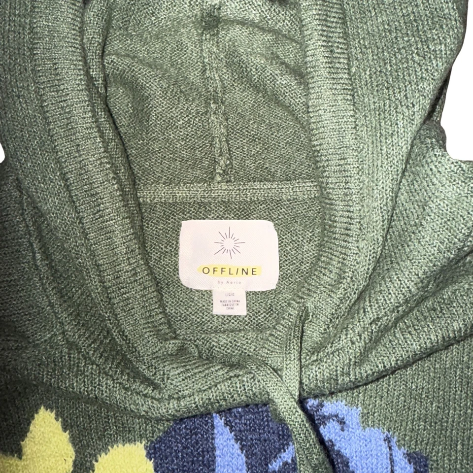 Usado en Excelente Condición Offline por Aerie Verde Floral Estampado Rosa Sudadera con Capucha Tejida Pullover Talla L Foto 4 de 4