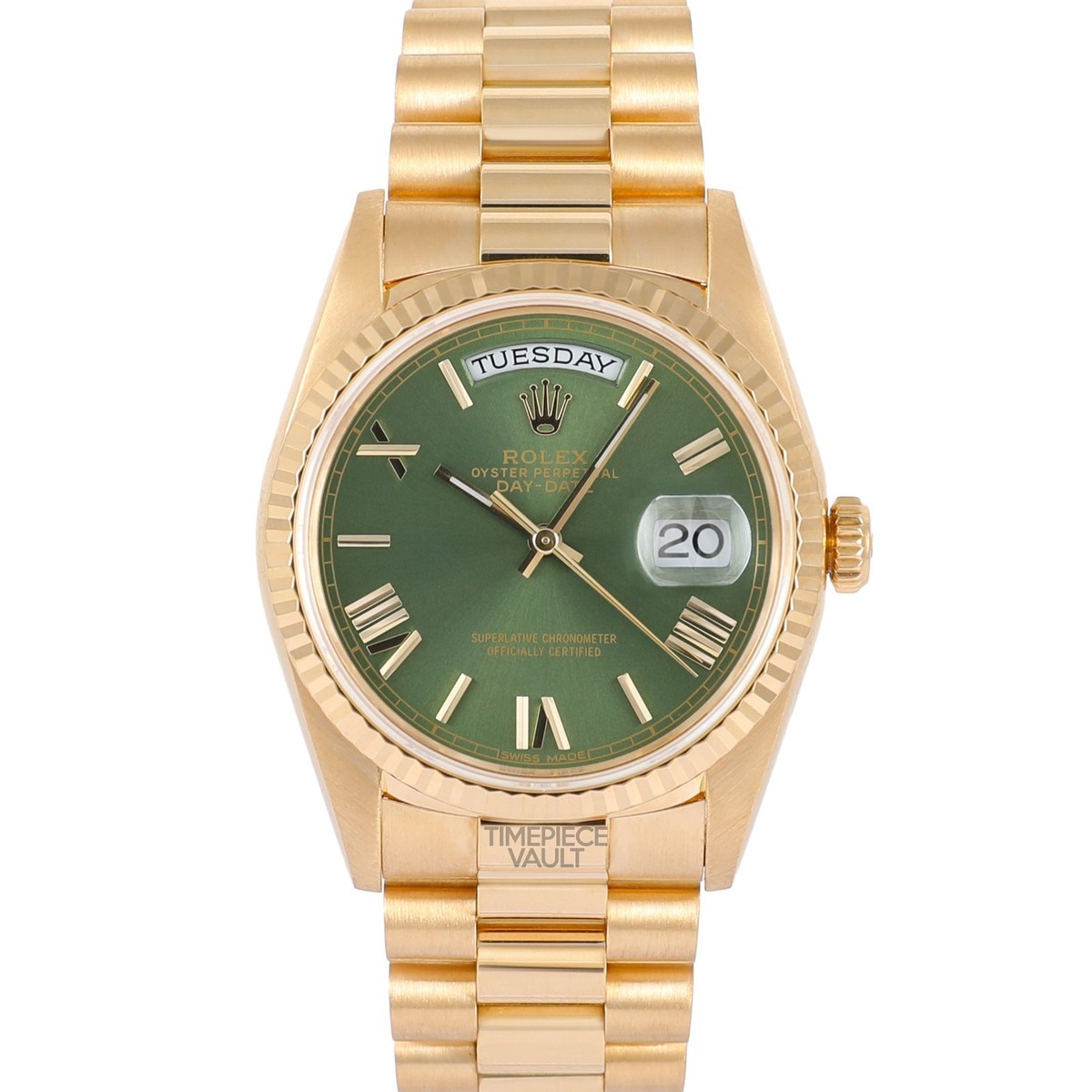 Rolex Day-Date 18238 President 18k Gold 36mm Olive Green Roman