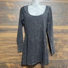 Forever 21 Dress Mineral Acid Wash Long Sleeve Scoop Neck Mini Skater Blk/Gray S