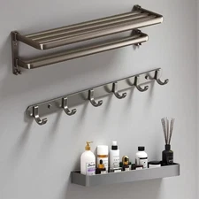 3-Piece Aluminum Bathroom Accessories Set: Rustproof Shower Caddy, Wall-Mount...