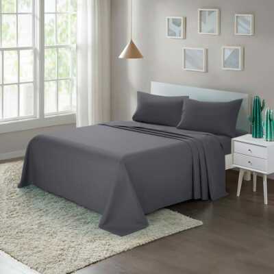 700 Thread Count 100%Natural Cotton 4Piece 15''Deep Sheet Set Queen, Gray Solid