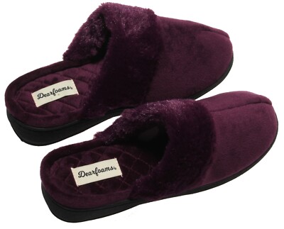 Dearfoams Women's Microfiber Velour Clog with Textured Fur Cuff